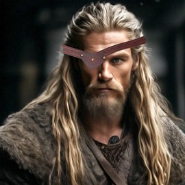 NICENEEDED Medieval Faux Leather Embossed Pirate Eye Patch, Vintage Viking Eyes Mask Renaissance Eye Cover for Adults Cosplay Costume Accessories