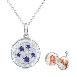 OHAYOO Opal Star Locket Necklace 925 Sterling Silver Locket for Women That Hold Pictures Jewelry Gifts for Women
