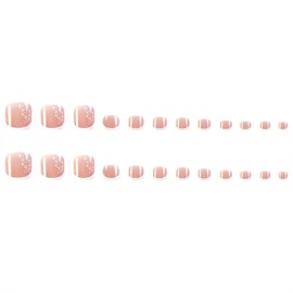 Press on Toenails French Tips Toe Nail Press ons Fake Toe Nails Pink False Toenails Glossy Full Cover Acrylic Glue on Toenails with Designs Flower Artificial Stick on Toenails for Women Manicure