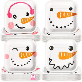Mimorou 80 Pcs 7 Inch Snowman Dessert Paper Plates Cute Christmas Disposable Plates Square Snowman Plates Winter Party Plates for Xmas Holiday Party Supplies Decorations