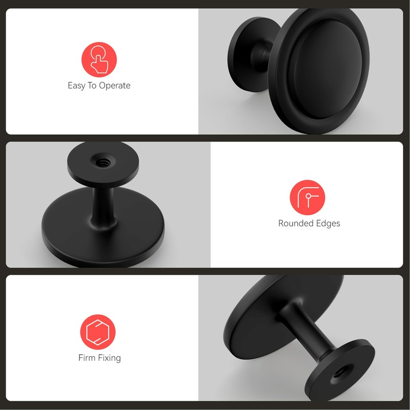 homdiy 10 Pack Matte Black Cabinet Knobs, Round Kitchen Drawer