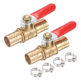 sourcing map Brass Air Ball Valve Shut Off Switch 12mm Hose Barb to 12mm Hose Barb with Clamps Red Handle 2Pcs
