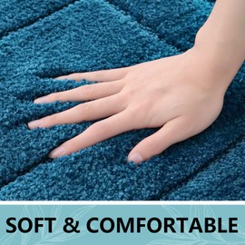 Buganda Bathroom Rugs, 24" x 16", Soft and Absorbent Microfiber Bath Rugs, Non-Slip Shaggy Bath Carpet, Machine Wash Dry Bath Mats for Bathroom Floor, Tub and Shower, Peacock Blue