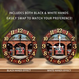 Lancholy Fire Station Wall Clock Vintage Firetruck Decor 10-Inch Wooden Wall Clock, Silent Movement, Battery Operated (AA Batteries Not Included), Artistic Home Decor, Perfect for Home Accents