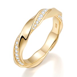 TIMELESSTAR Mobius Full Eternity Moissanite Rings for Women Wedding Bands Women's Engagement Anniversary Stackable Womens 18K Gold Plated Ring Non Tarnish Easily 925 Sterling Silver Size5.5