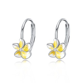 Frangipani Flower Earrings Sterling Silver Plumeria Flower Leverback Earrings Flower Jewellery for Women, Sterling Silver, No Gemstone