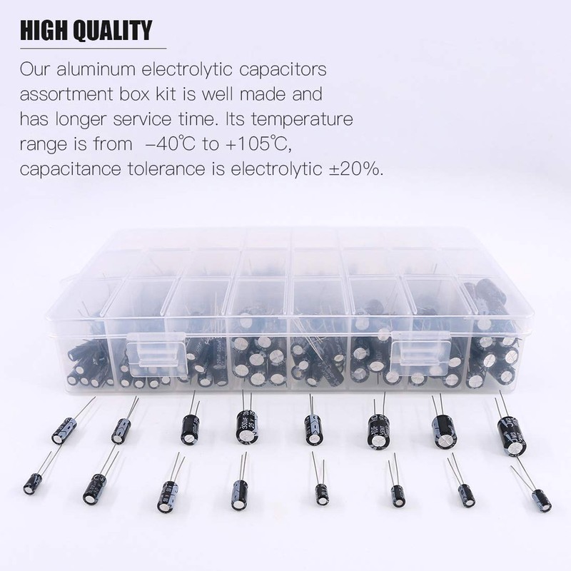 Rustark 405Pcs 24 Value 10V 16V 25V 50V Aluminum Electrolytic
