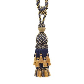 DÉCOPRO Lavish Dark Navy Blue, Gold Large Curtain & Drapery Tassel Tieback/Large 11 inch Tassel, 34 inch Spread(Embrace), 7/16 inch Cord, Imperial II Collection Style# TBIL-1 Color: Navy Gold - 1152