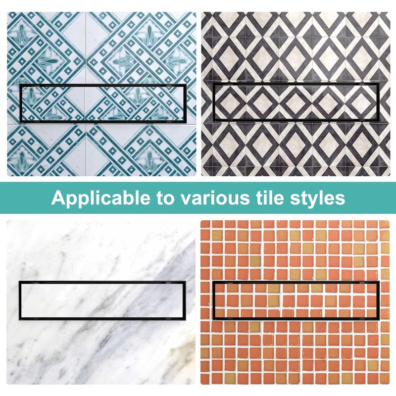 BARONAGE Linear Shower Drain 12 Inch Matte Black Rectangular Shower