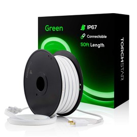 TORCHSTAR 50ft LED Neon Rope Lights Outdoor, IP67 Waterproof, 120V Max 150ft Linkable Lighting, Ambient Light Indoor Decor, for Bedroom, Commercial Building, Green