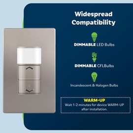 TOPGREENER Motion Sensor Light Switch Dimmer, Electronic Dimmer with PIR Motion Sensor, Occupancy & Vacancy Modes, 150W LED/CFL, Single-Pole, UL Listed, TDODS5-120-NK, Nickel…