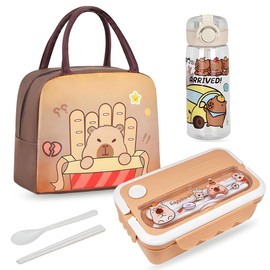 GlibberToy Capybara Lunch Bag with Cartoon Lunch Box Children 900 ml and Capybara Water Cup Straw 400 ml, Lunch Box Breakfast Box, Reusable Lunch Bags for School or Nursery