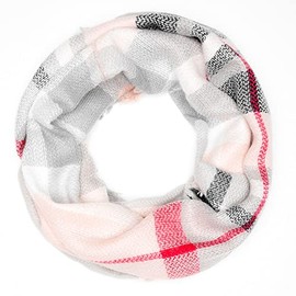 Autiga Women's Loop Winter Scarf Knitted Scarf Checked Scarf Tube Scarf, Pink-Grey