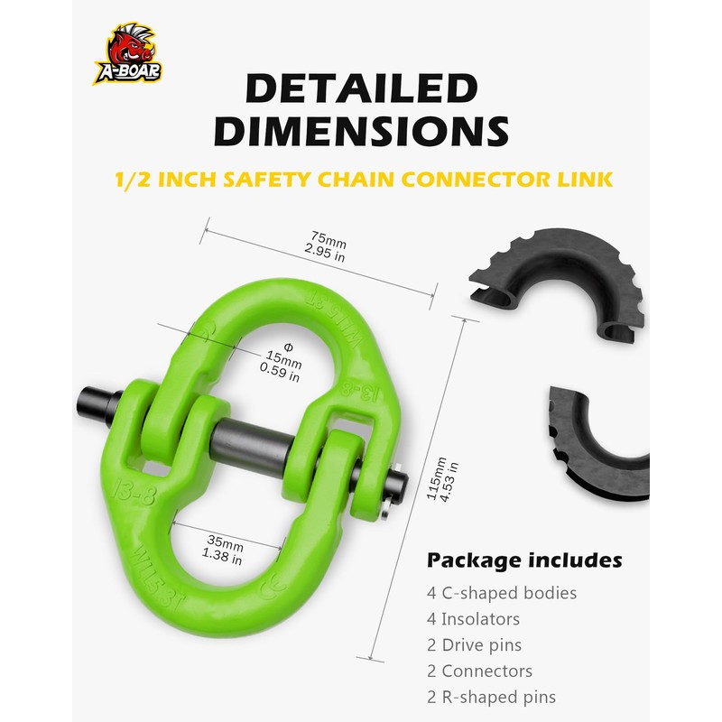 A-BOAR 1/2 Safety Chain Connector, 2 Pack Hammerlock Coupling for