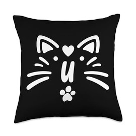 monogram initials letter u cat heart shape kitten lovers art Throw Pillow
