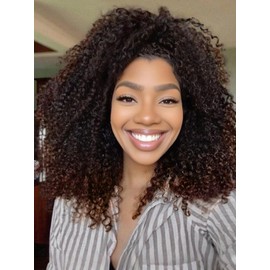 HUA Kinky Curly Half Wig 180% Density Wear And Go Glueless Wigs Protein Synthetic Hair Boast A Human-Hair-Like Touch 18 Inch Curly 3 In 1 Half Wigs for Black Women Headband Wig T1B/33
