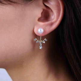 Aneneiceera Vintage Pearl Leaf Ear Jacket Earrings Gold Pearl Stud Earrings Crystal Evil Eye Earrings Lotus Flower Jacket Cluster Leaf Earrings Jewellery for Women and Girls (Crystal A), Zinc