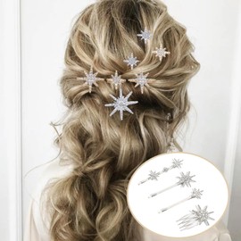 mdgfge 8Pcs Rhinestone Hair Clips Star Hair Accessories Silver Gold Celestial Hairpins Vintage Crystal Alloy Bobby Pins Side Clips Decorative Hair Barrettes for Women Wedding Bridal Party
