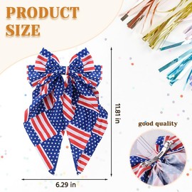 Independence Day Hair Bow Clips for Women American Flag 4th of July Patriotic Hair Accessoires Red White Blue Stars Big Ribbon Bows for Girls Long Tail Barrettes