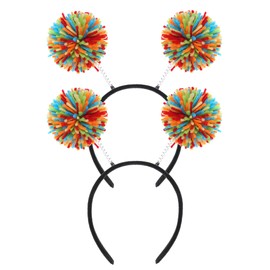 2 Pcs Pom Pom Headband Fluffy Ball Hair Loop Blue Feathers Headwear for Costume Cosplay Party School Festivals (2, Multicolor, One size)