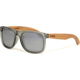 GOWOOD Bamboo Wood Square Sunglasses For Men and Women with Frosted Grey Acetate Front Frame and Silver Mirrored Polarized Lenses