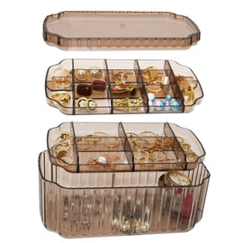 Chistepper 3-Layer Jewelry Organizer Box for Jewelry Necklace Earrings Rings Bracelets, Clear Plastic Bead Storage Containers for Crafts (Coffee)