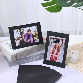 Meonua 50 Pack Standing Paper Picture Frames,4x6Cardboard Photo Frame with Easel,Paper Photo Frame Cards,Gallery Frames Bulk For DIY,Father's Day,Mother's Day，Classroom (black)