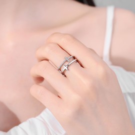 LOVPEPY To My Daughter/Granddaughter Ring "Pray Through It" Faith Over Fear,925 Sterling Silver Double Cross Ring With AAA Zirconia to My Daughter or Granddaughter Mom Religious Baptism Ring Gifts Jewelry