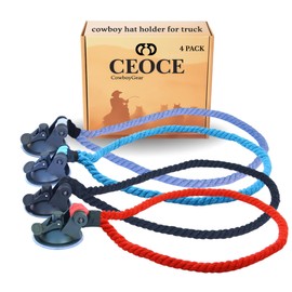 CEOCE Car Cowboy Hat Holder for Truck – Easy-to-Use, Cotton Rope, Strong Suction Car Hat Holder Cowboy, Western Style – Keeps Gear Safe from Damage. (4-Pack)