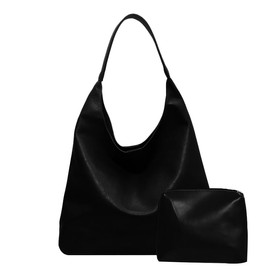 CVANSEN Hobo Bags for Women Soft Vegan Leather Shoulder Tote Handbag & Purses - Large Capacity 2pc (BLACK)