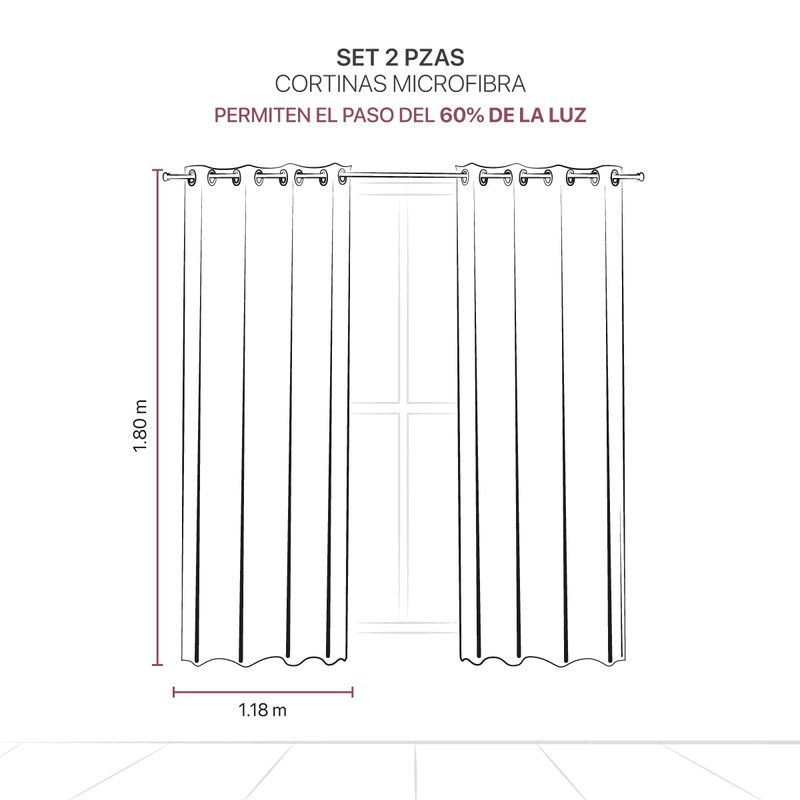 REAL TEXTIL - Juego de 2 Cortinas para Ventana Semitranslúcidas