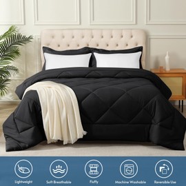 JOLLYVOGUE Queen Comforter Set with 2 Pillows, 5 Pieces Ultra-Soft Bedding Comforter Sets for All Season, Luxury Bed in a Bag Queen with Comforter, Pillow Shams and 2 Queen Pillows, Black, Queen