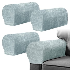 Armrest Chair Covers, Set of 4 Anti-Slip Stretch Chenille Couch Arm Cover with 20 Twist Nails, Armrest Covers Thickened Arm Caps Slipcovers for Sofa Couch Chair Recliner Protector, Aurora Gray