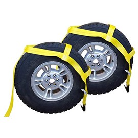 (1 Pair) Yellow Demco Kar Kaddy Style Tow Dolly Straps, 13"-17" w/Flat Hooks