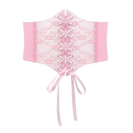 Elastic Corset Belt for Women Costume Wide Lace up Waist Belt, Pink, L