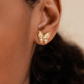 LADYGD Butterfly Stud Earrings for Women 14K Gold Plated S925 Sterling Silver Post Cubic Zirconia Butterfly Earrings Lightweight Jewelry Gifts