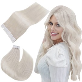 Easyouth 12Inch Tape in Hair Extensions White Blonde Human Hair Extensions Tape ins Seamless Glue in Hair Extensions Blonde Tape in Extensions Remy Human Hair #1000 30g 20Pcs