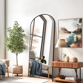 NicBex Arched Full Length Mirror with Stand, 56"x19" Aluminum Alloy Frame Floor Mirror, Black - Free Standing, Leaning Against Wall or Wall-Mounted, for Bedroom Living Room Dressing Room