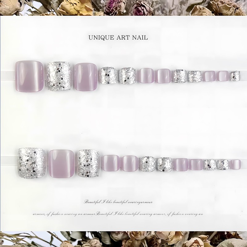 [ALLEVG]ネイルチップ 足用 24枚入 フットネイルチップ フットネイル 足用 マグネットネイルチップ 夏 付け爪 スモーキーパープル