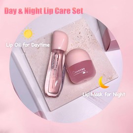 Lip Gloss Moisturizing Glossy Lip Oil, Hydrating Lip Balm Clear Lipgloss Makeup, 2 PCS Lip Oil & Lip Mask Set, Moisturizer Intensive Repair Lipgloss Plumper Set for Girls & Women