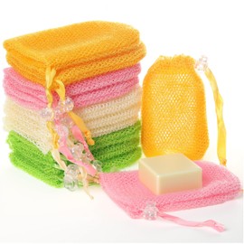 Reallnaive 12 Packs Exfoliating Mesh Soap Pouch Soap Savers for Bar Soap with Drawstring Closure Bubble Foam Net for Deep Exfoliation, Shower, Body Facial Cleaning Tool, Multi Color