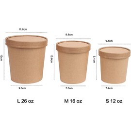 DeinPack 25 Soup Cups to Go with Lids Brown 480 ml 16 oz I Compostable Cups with PLA Inner Coating Soup Cups to Go Cardboard I 25 Organic Disposable Cups with Lids Biodegradable