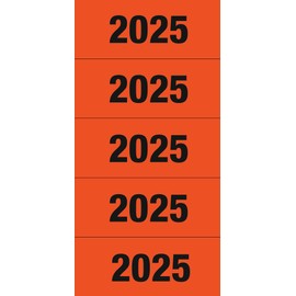 HERMA HERMA 1685 Jahreszahlen Aufkleber 2025 für Ordner, 100 Stück, 60 x 26 mm, 5 pro Bogen, selbstklebend, blickdichte Textetiketten, matt, Papier Klebeetiketten Aufkleber, rot