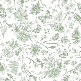 Green Wallpaper Floral Peel and Stick Wallpaper 78.7" x 17.3" Sage Green Contact Paper Peel and Stick Cottage Core Butterfly Wall Paper for Bedroom Shelves Removable Self-Adhesive Waterproof