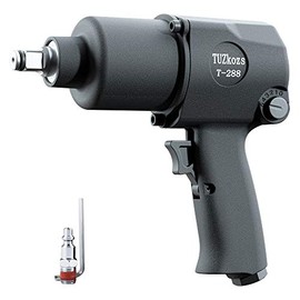 TUZkozs 1/2" Air Impact Wrench, Heavy Duty Double Hammers Impact Gun, 1/4 Inch Air Inlet, Adjustable Speeds, Matte Black, Pneumatic Tools