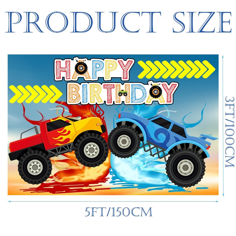 Monster Truck Birthday Backdrop 5x3 feet