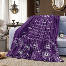 Xutapy 100th Birthday Gifts for Women, 100th Birthday Decorations Blanket 60''x50'', Best Gifts for 100 Year Old Woman, Happy 1925 Birthday Gifts for Mom/Wife/Grandma/Friends, Turning 100 Gift Blanket