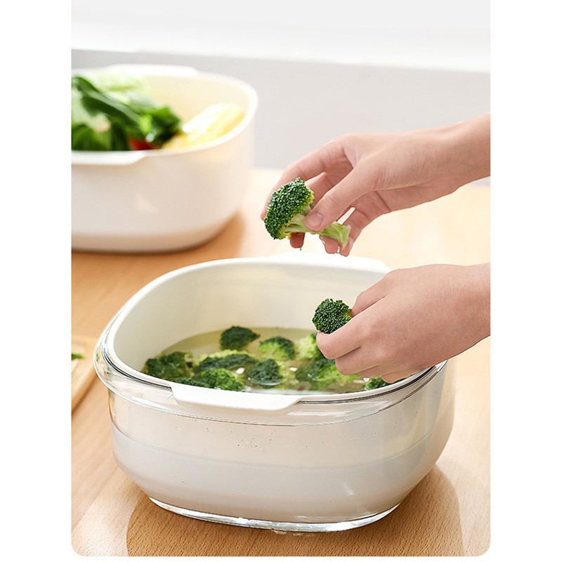 Fruits Vegetables Washing Basket Double Layer Quick Water Drainage Kitchen