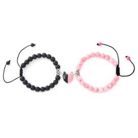 Matching Couples Bracelets Matching Heart Couple Gifts Bracelets His and Her Jewelry(Black+Pink)