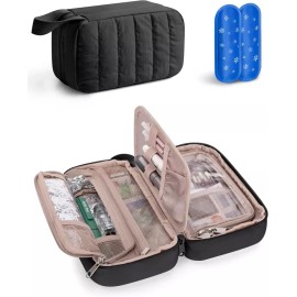 얼음팩 2개가 있는 퍼프 여행 케이스 여러 주머니가 쿨러 검은색 Puff Travel Case with 2 Ice Packs Multiple Pockets Cooler in Black
